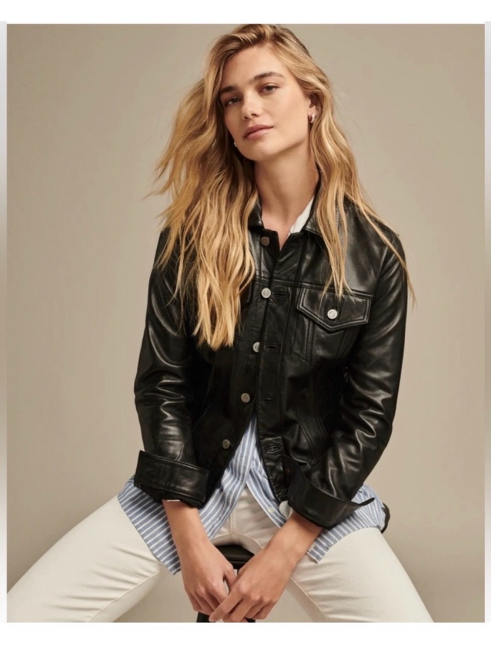 Lucky Brand Black Leather Button-Front Jacket